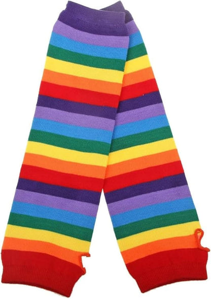 Womens Rainbow Socks Striped Knee High Socks Arm Warmer Fingerless Gloves Set